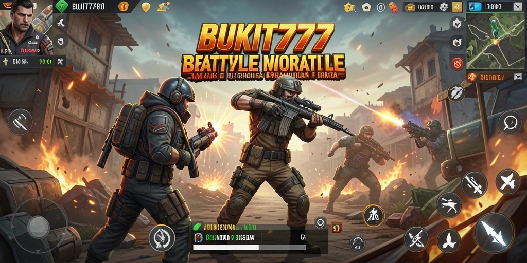 Tangkapan layar menunjukkan aksi intens dalam BUKIT777 Battle Royale.