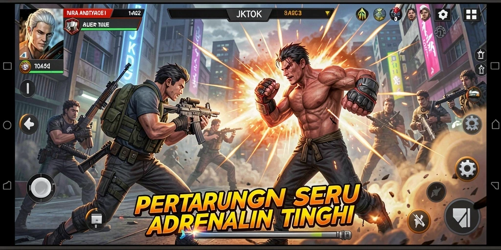 Tangkapan layar JKTOK menampilkan pertarungan epik antara karakter dengan efek visual yang mengagumkan.