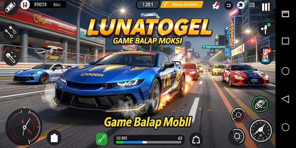 Gameplay LUNATOGEL menampilkan balapan yang seru dan menegangkan di berbagai trek.