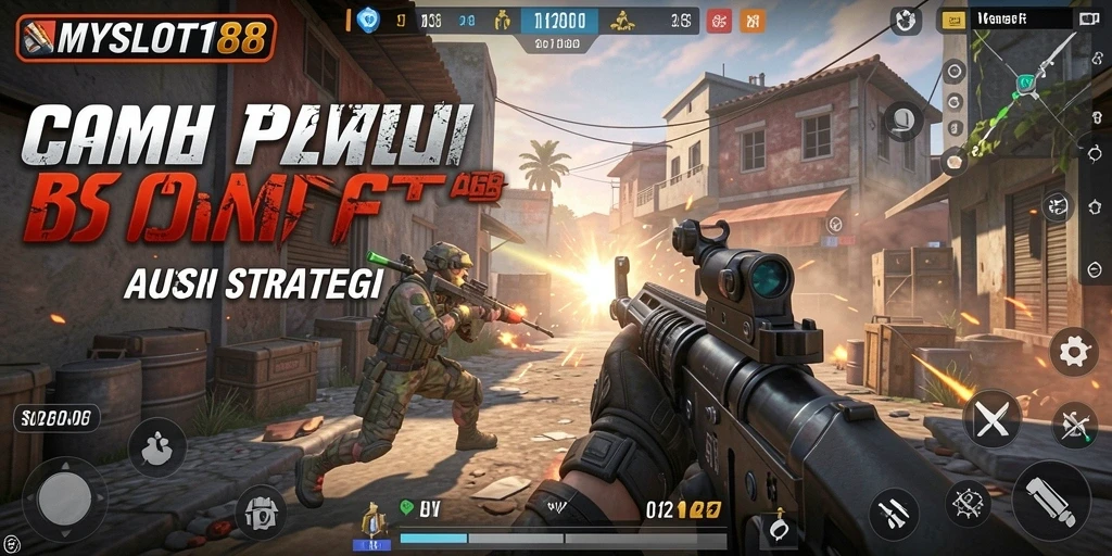 Tangkapan layar gameplay MYSLOT188 di medan perang FPS.