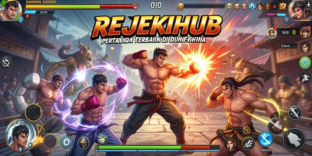 Gameplay pertarungan seru di REJEKIHUB dengan karakter unik.