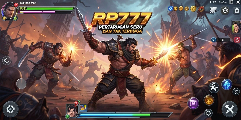 Screenshot RP777 yang menampilkan aksi pertarungan seru dan karakter yang dinamis.