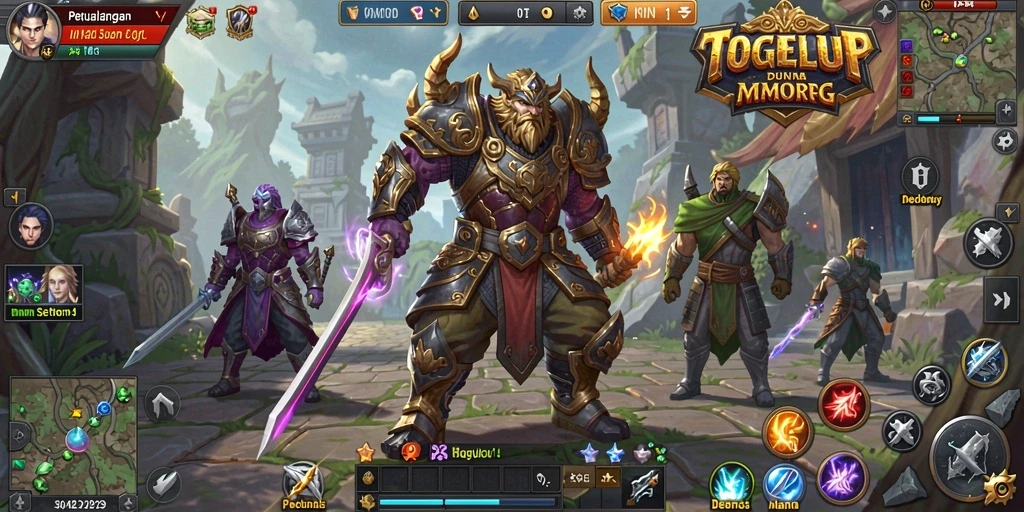 Tangkapan layar utama TOGELUP menampilkan pertarungan epik di dunia MMORPG.