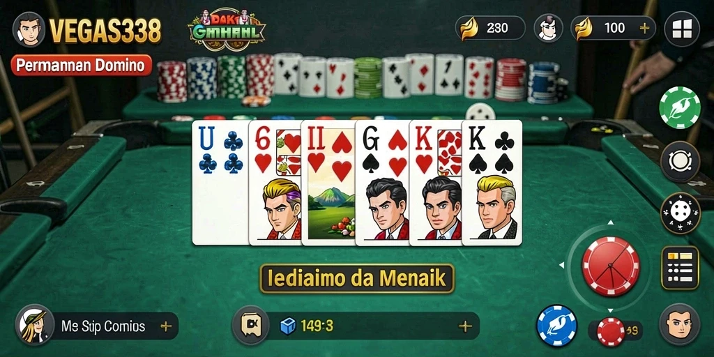 Tampilan gameplay menarik pada aplikasi VEGAS338 yang menyajikan Domino.